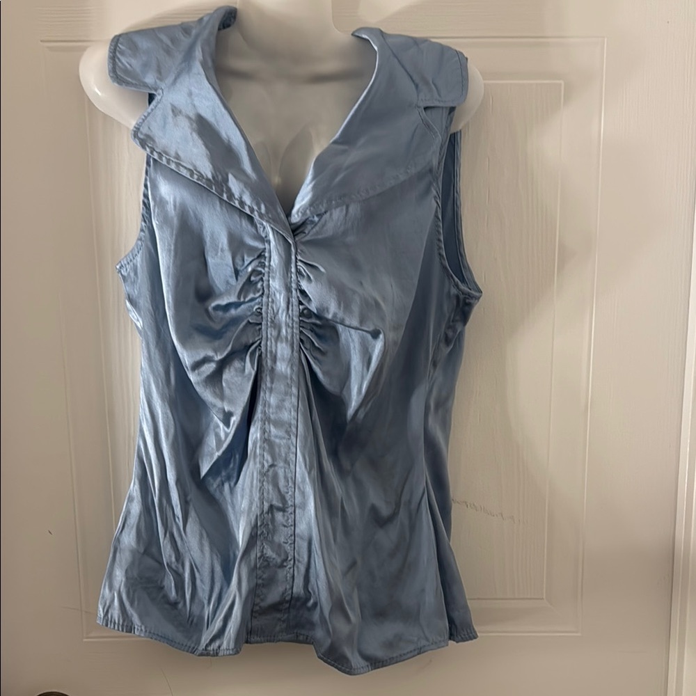 Elegant Blue silk Sleeveless Top